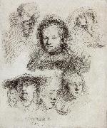 REMBRANDT Harmenszoon van Rijn Studies of the Head of Saskia and Others oil painting